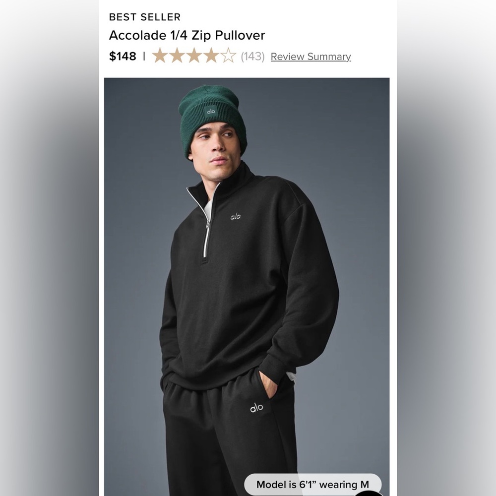 ALO Yoga Black Accolade 1/4 Zip Pullover